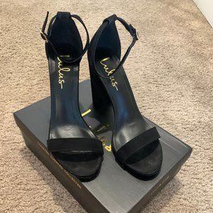 Taylor Black Suede Ankle Strap Heels